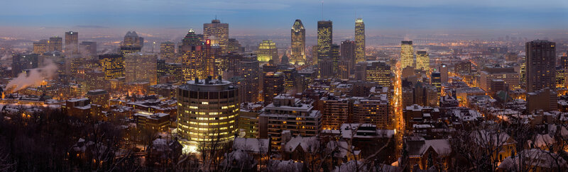 Montreal City Skyline — Blue, Dramatic, Night, Photograph, Snow