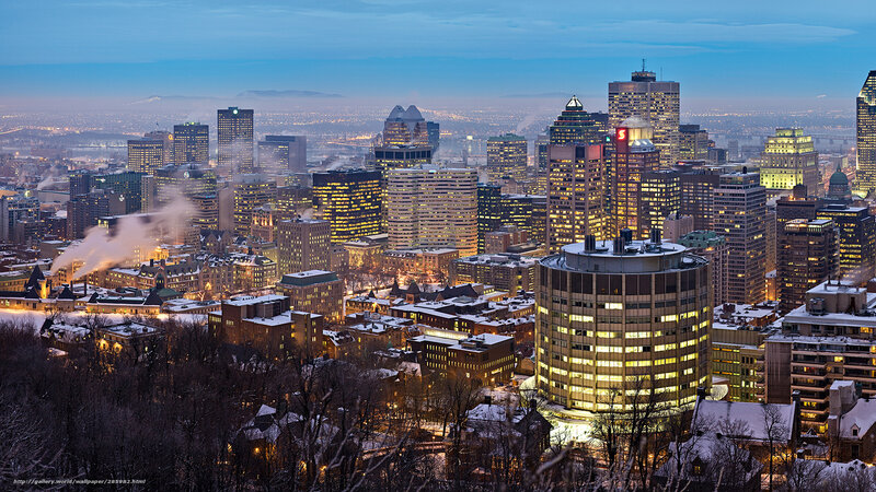 Montreal City Skyline — Blue, Dramatic, Winter, Photograph, Skyscrapers