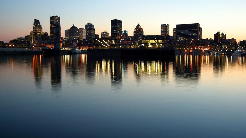 Montreal Skyline at Dusk — Blue, Serene, Sunset, Photograph, Buildings