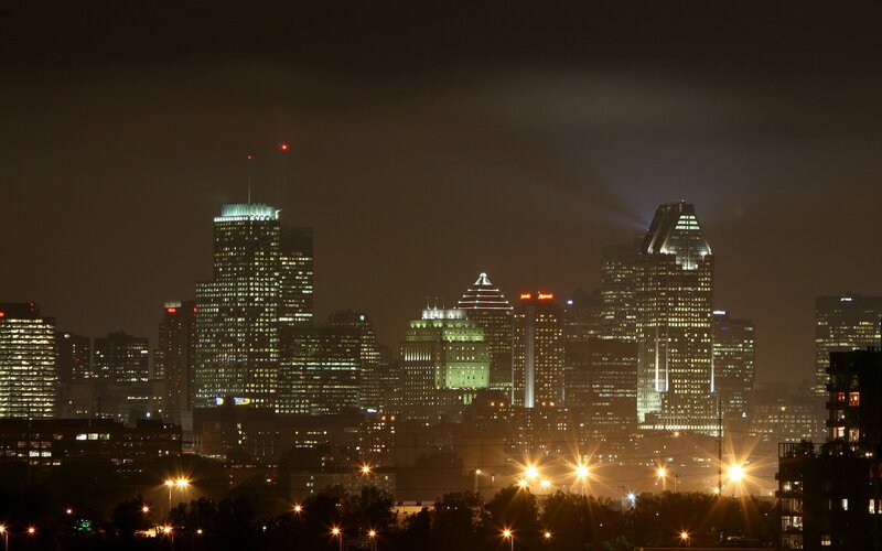 Montreal Skyline at Night — Black, Dark, Photograph, Skyscrapers