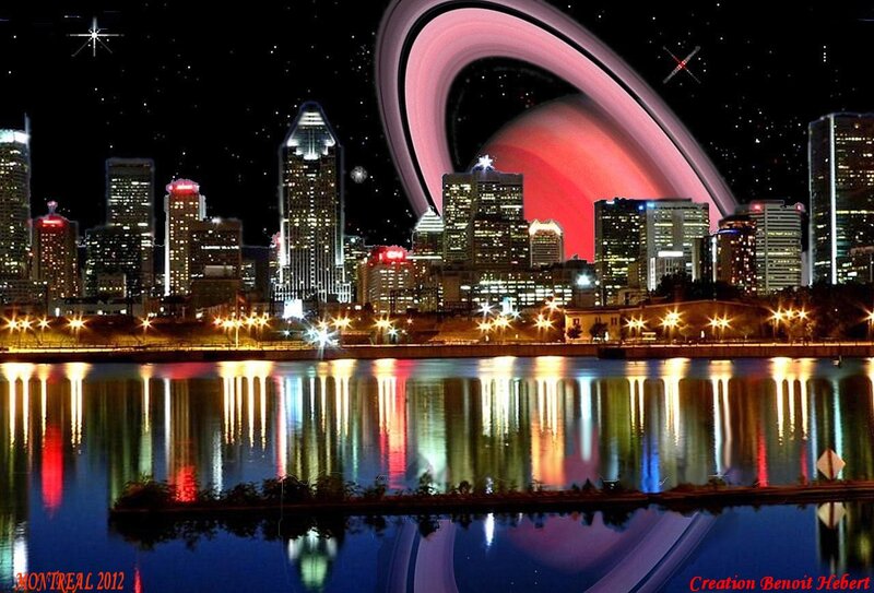 Montreal Skyline at Night — Black, Dramatic, Digital Art