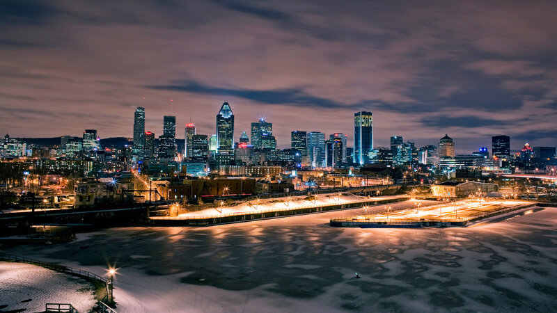 Montreal Skyline at Night — Black, Dramatic, Photograph, Cityscape