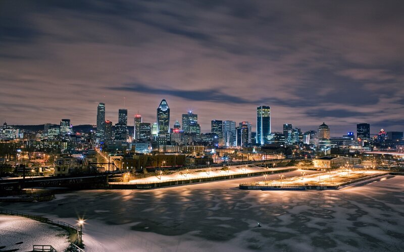 Montreal Skyline at Night — Black, Dramatic, Photograph