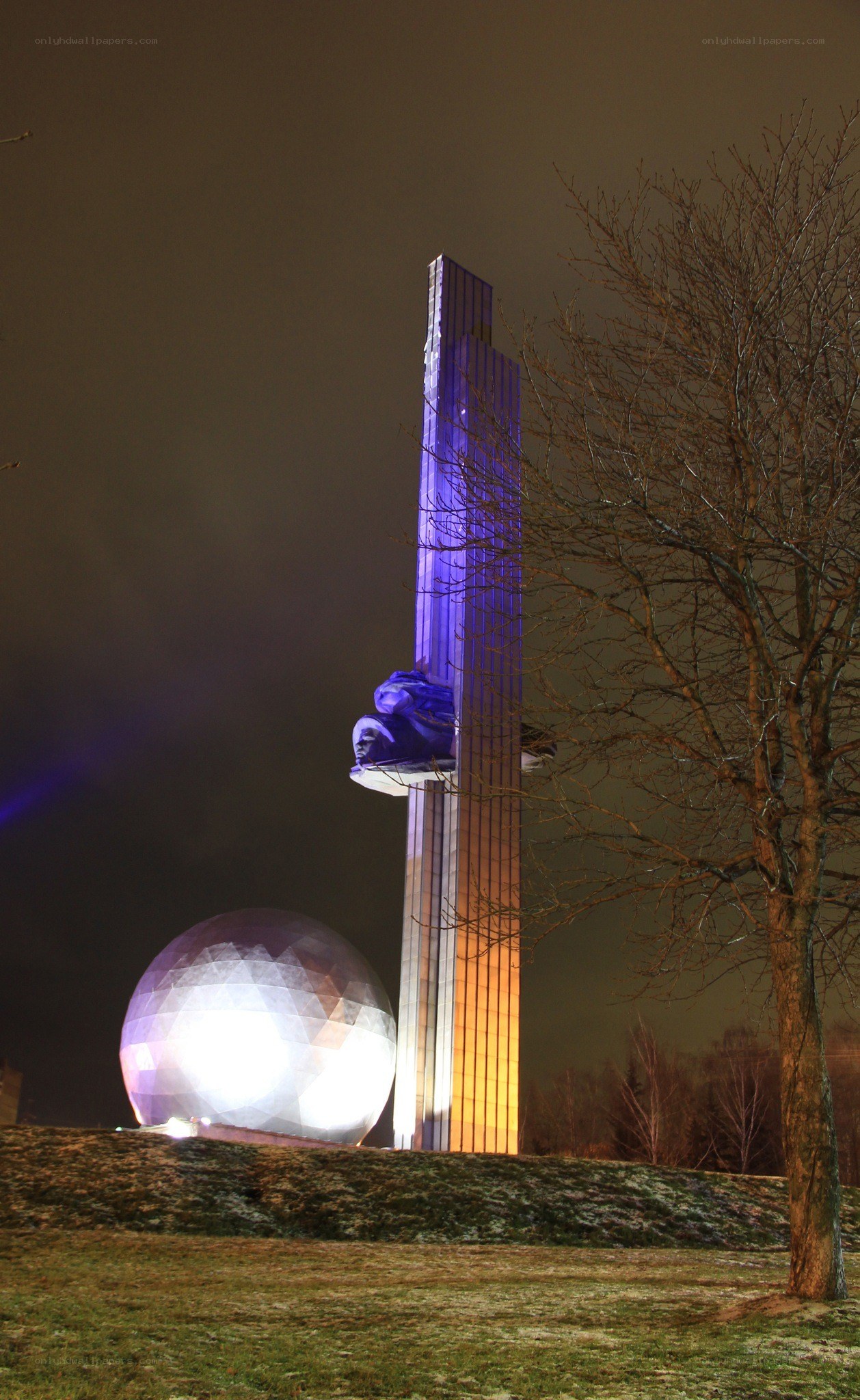 Monument at night with lights