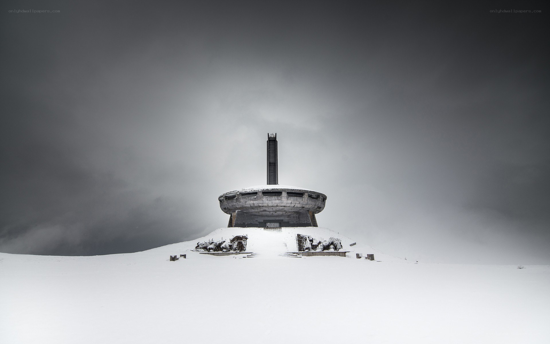 Monument in snowy landscape
