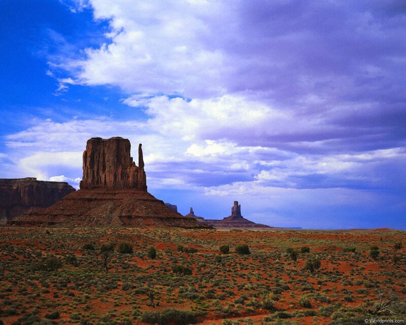 Monument Valley Buttes — Blue, Dramatic, Afternoon, Photograph, Desert, Clouds
