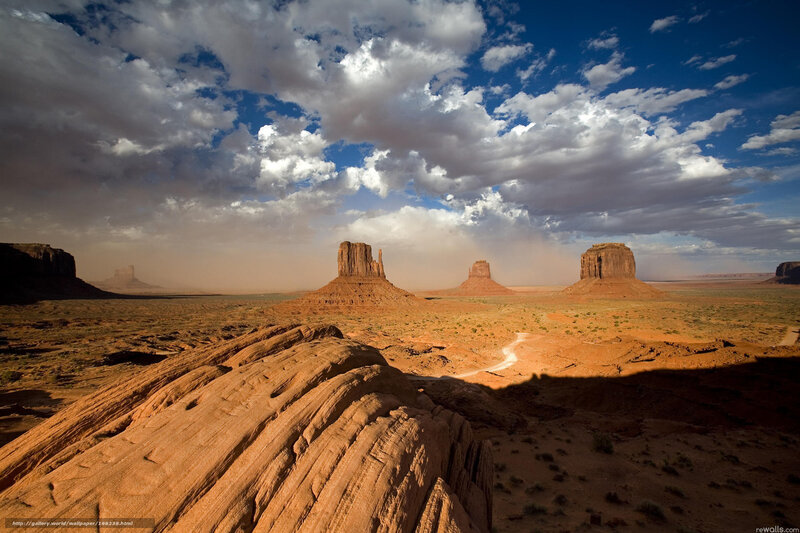 Monument Valley Buttes — Blue, Dramatic, Afternoon, Photograph, Rock Formations
