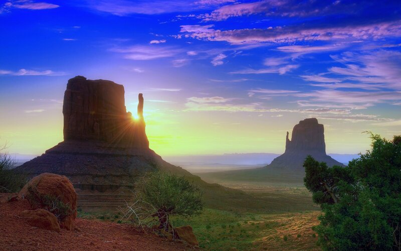 Monument Valley Buttes — Blue, Dramatic, Sunrise, Photograph