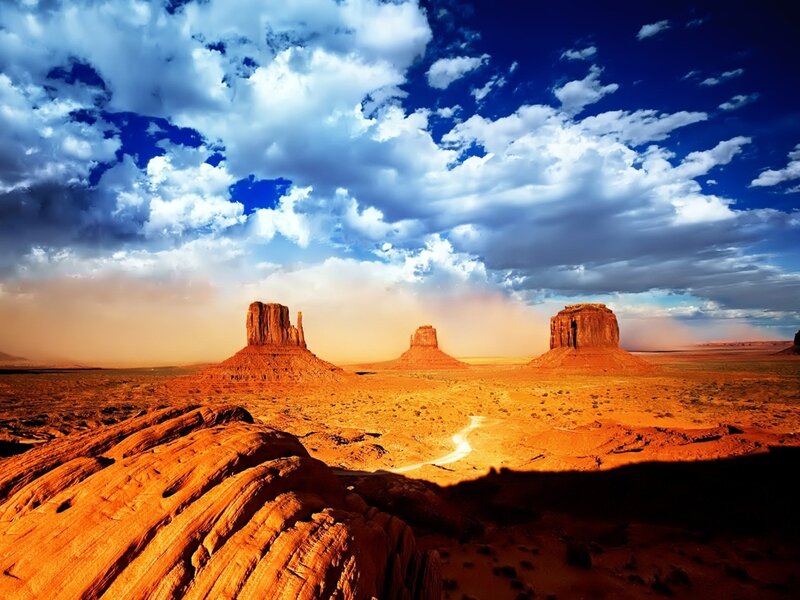 Monument Valley Buttes — Blue, Dramatic, Sunset, Photograph