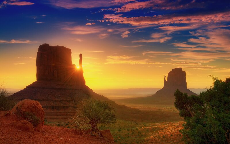 Monument Valley Buttes — Orange, Dramatic, Sunrise, Photograph, Desert