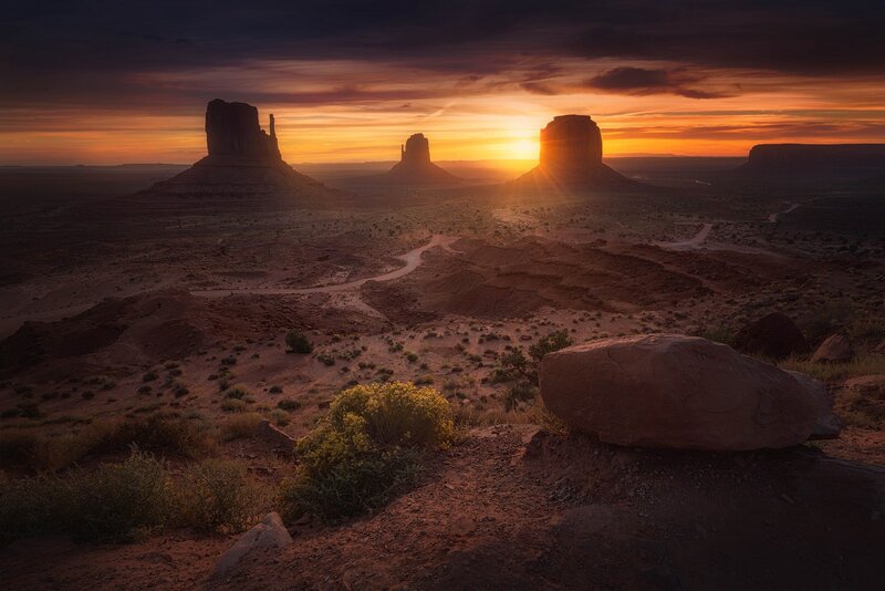 Monument Valley Buttes — Orange, Dramatic, Sunrise, Photograph, Rock Formations