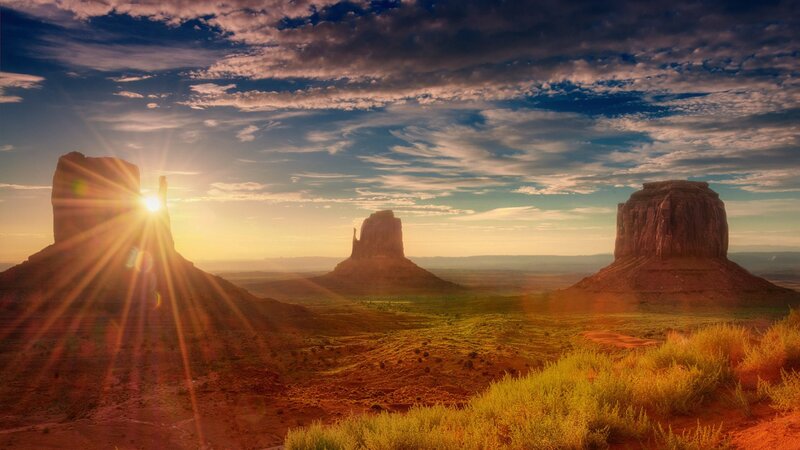 Monument Valley Buttes — Orange, Dramatic, Sunrise, Photograph