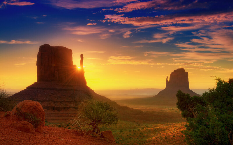 Monument Valley Buttes — Orange, Dramatic, Sunrise