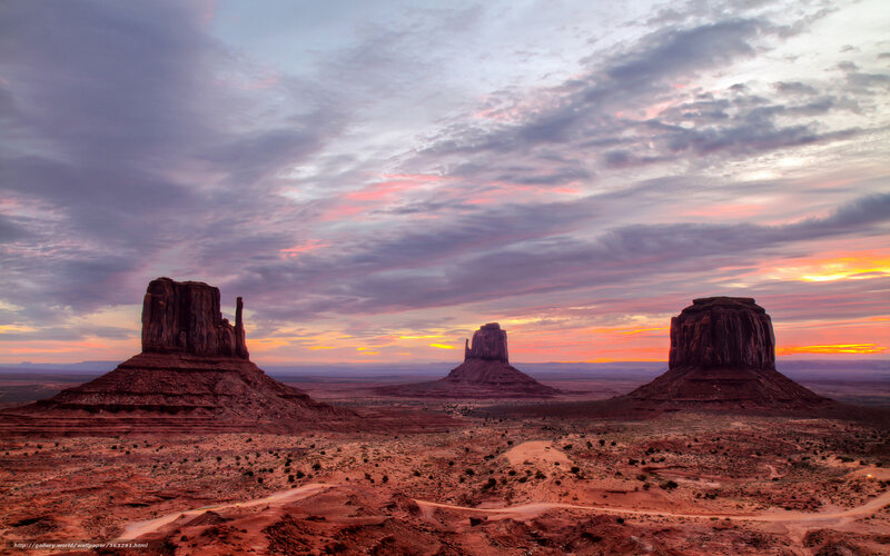 Monument Valley Buttes — Orange, Dramatic, Sunset, Photograph, Desert, Sky, Clouds