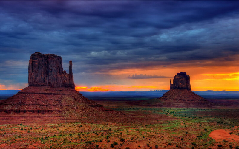 Monument Valley Buttes — Orange, Dramatic, Sunset, Photograph, Rock Formations