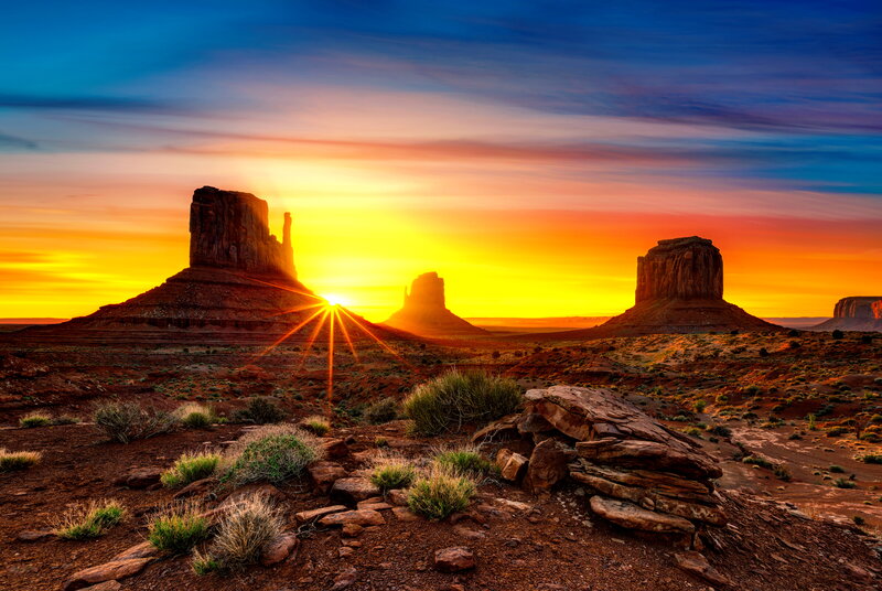 Monument Valley Buttes — Orange, Dramatic, Sunset, Photograph, Sunrise