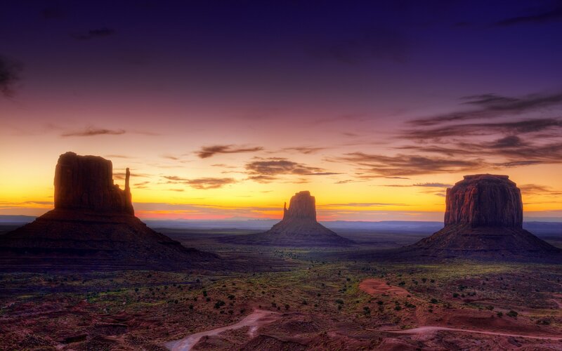 Monument Valley Buttes — Purple, Dramatic, Sunset
