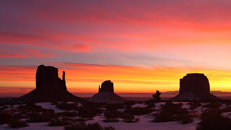 Monument Valley Buttes — Red, Dramatic, Sunset
