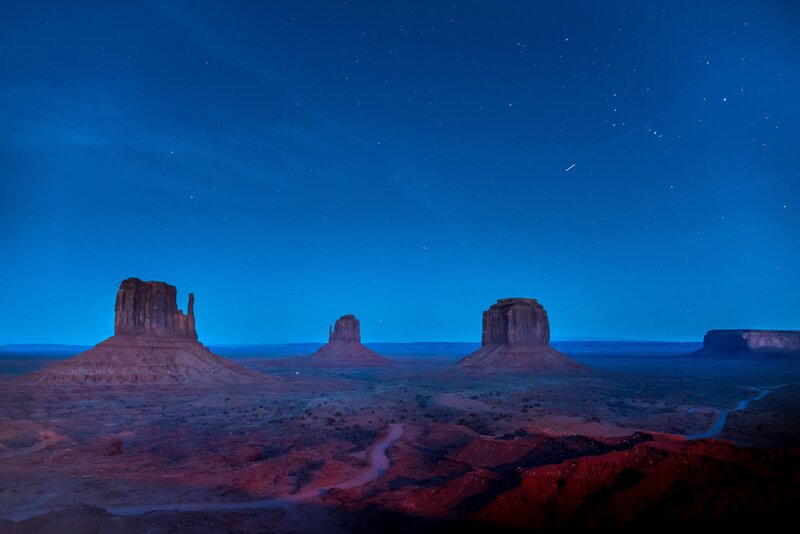 Monument Valley Rock Formations — Blue, Serene, Night, Photograph