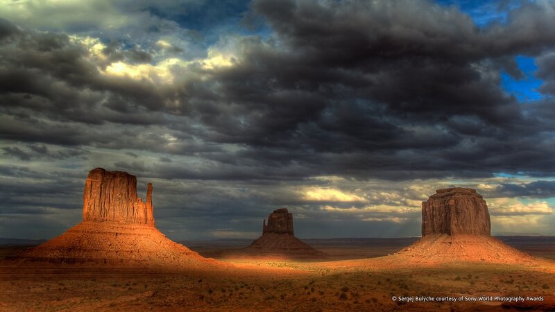 Monument Valley Rock Formations — Orange, Dramatic, Sunset, Photograph