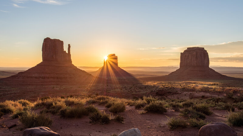 Monument Valley Rock Formations — Orange, Serene, Sunset