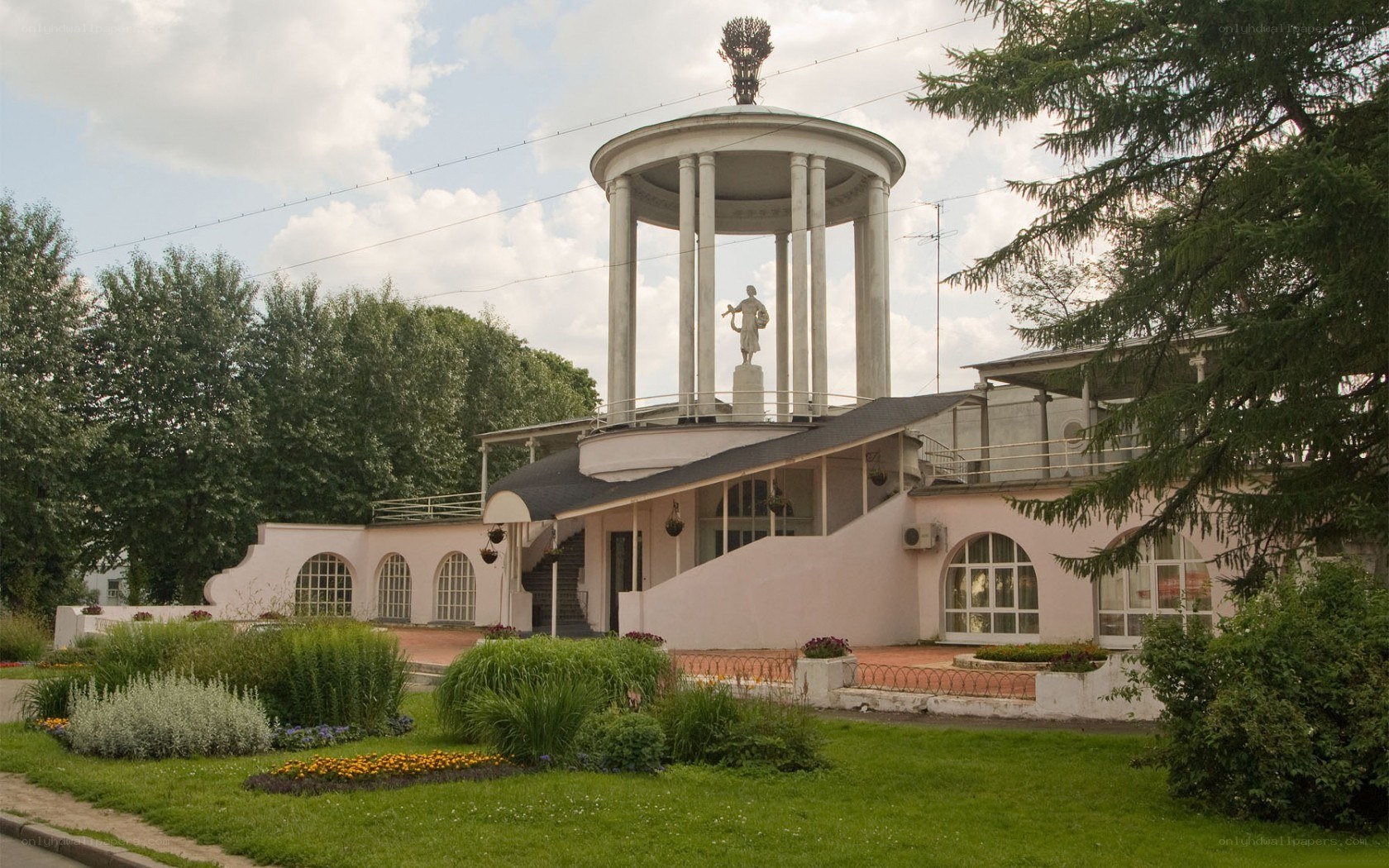 monument with statue and pavilion
