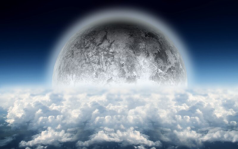 Moon Above Clouds — Blue, Dramatic, Night, Digital Art