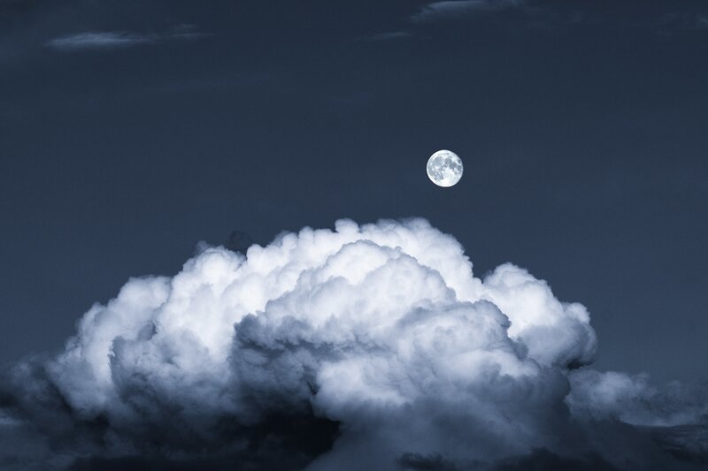Moon Above Clouds — Blue, Dramatic, Night