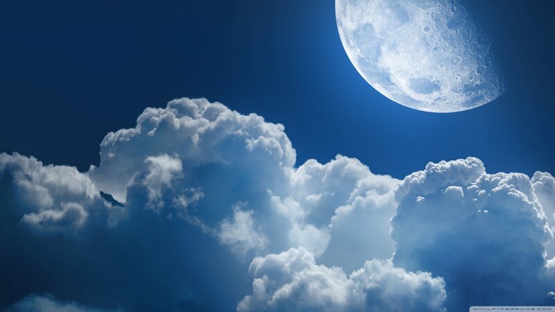 Moon Above Clouds — Blue, Night