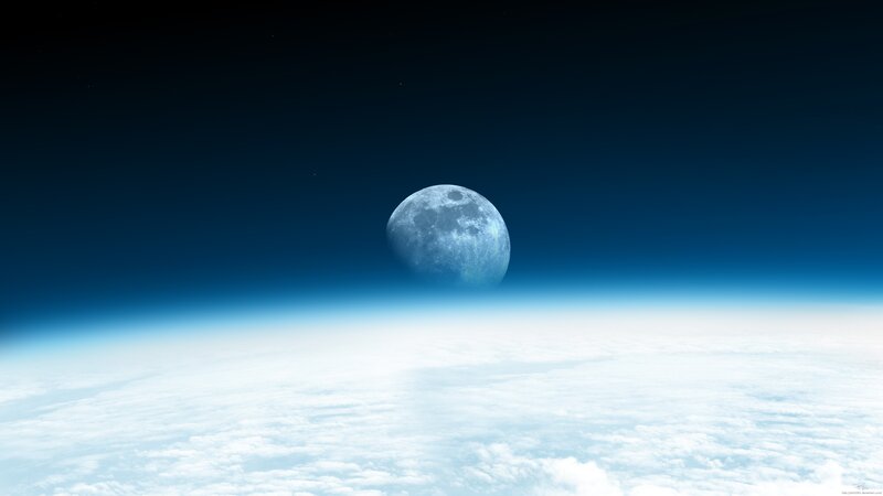 Moon Above Clouds — Blue, Serene, Night, Digital Art, Sky