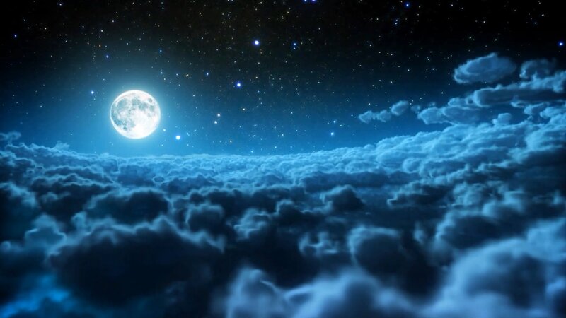 Moon Above Clouds — Blue, Serene, Night, Digital Art
