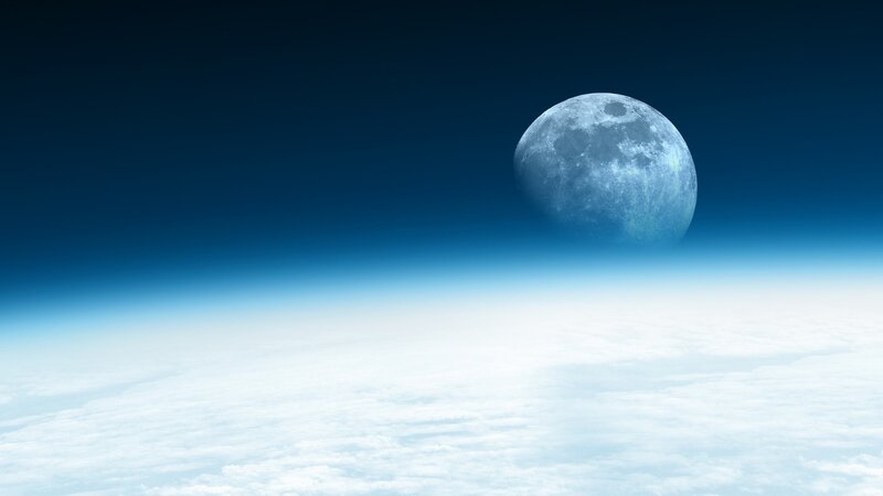 Moon Above Clouds — Blue, Serene, Night, Photograph, Sky