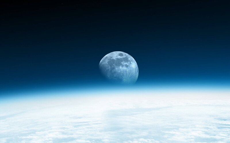 Moon Above Clouds — Blue, Serene, Night, Photograph