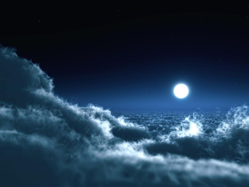 Moon Above Clouds — Blue, Serene, Night
