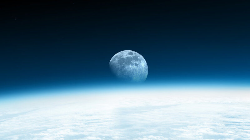 Moon Above Clouds — Blue, Serene