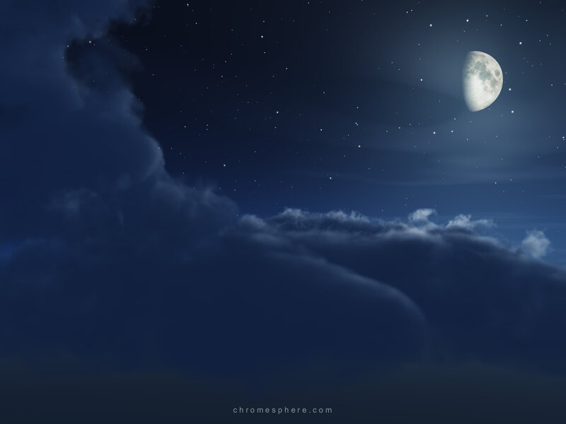 Moon and Clouds at Night — Blue