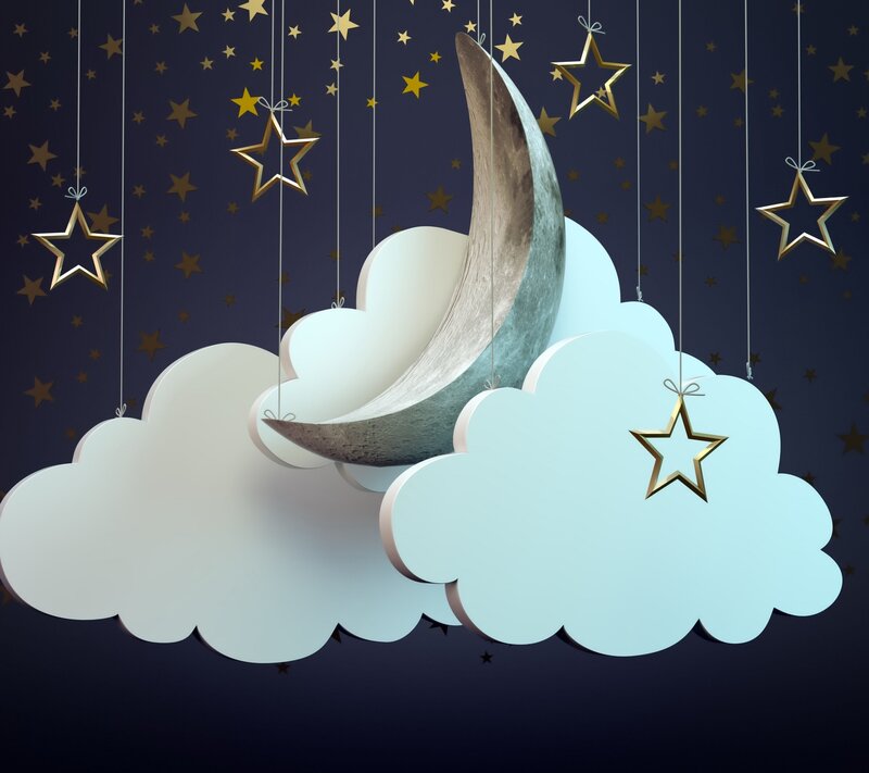 Moon and Clouds — Blue, Serene, Night, 3d Render, Stars