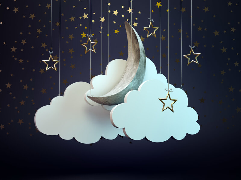 Moon and Clouds — Blue, Serene, Night, 3d Render