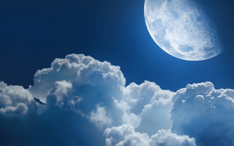 Moon and Clouds — Blue, Serene, Night