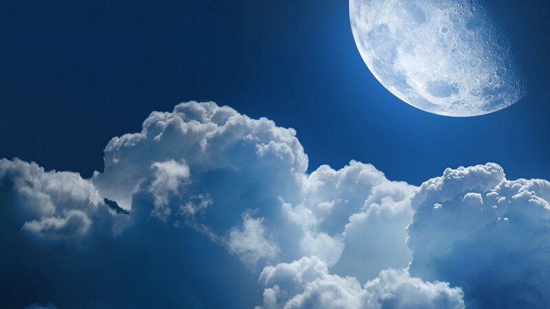 Moon and Clouds — Blue, Serene