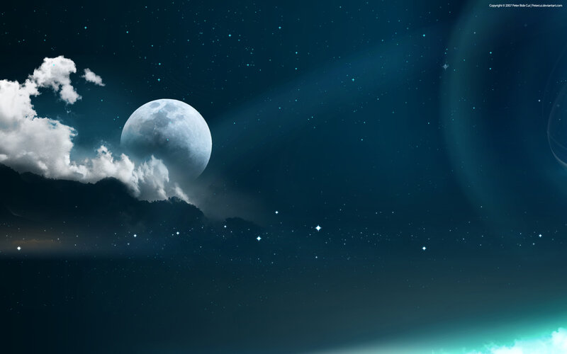 Moon and Clouds in Night Sky