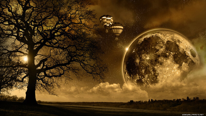 Moon and hot air balloons