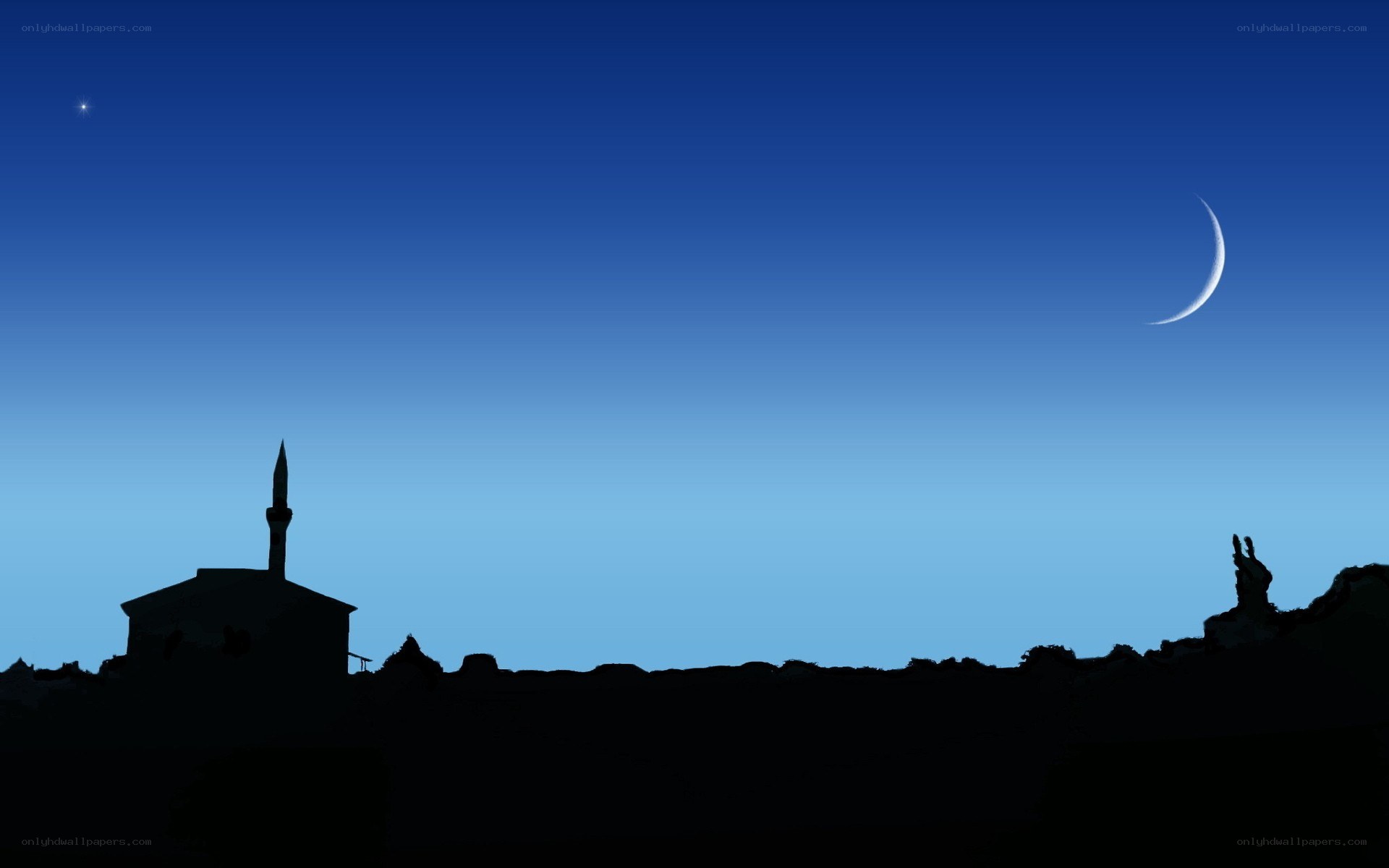 Moon and mosque silhouette