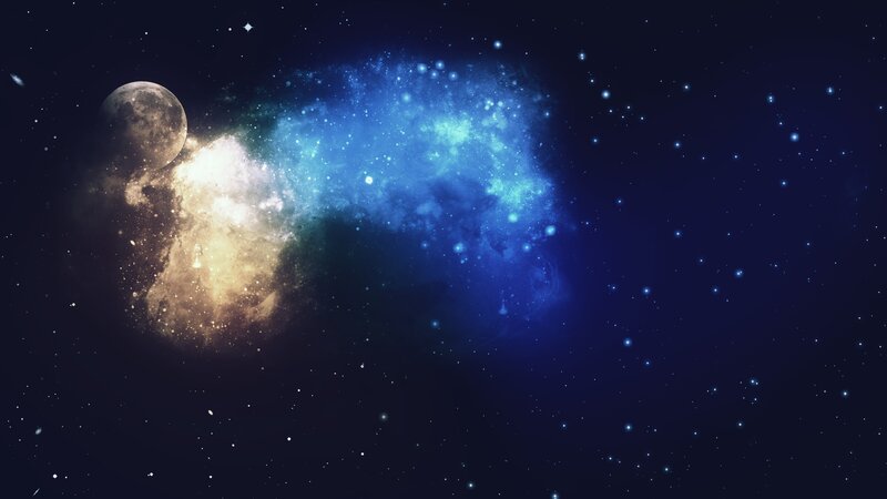 Moon and Nebula in Space — Blue