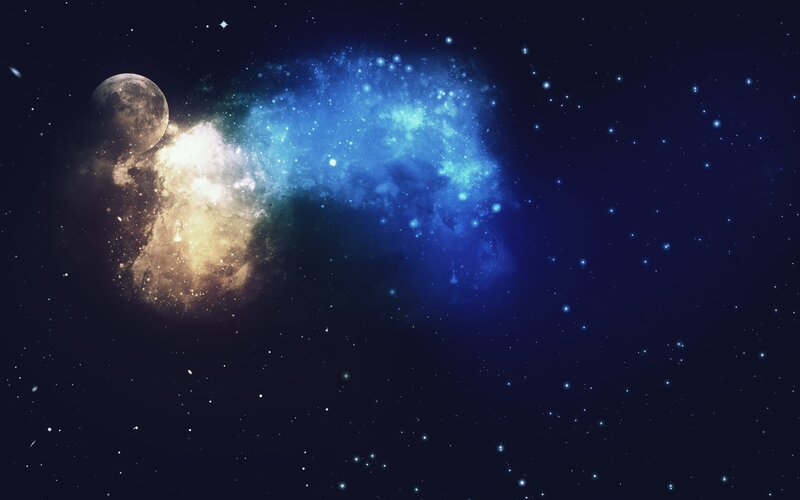 Moon and Nebula in Space