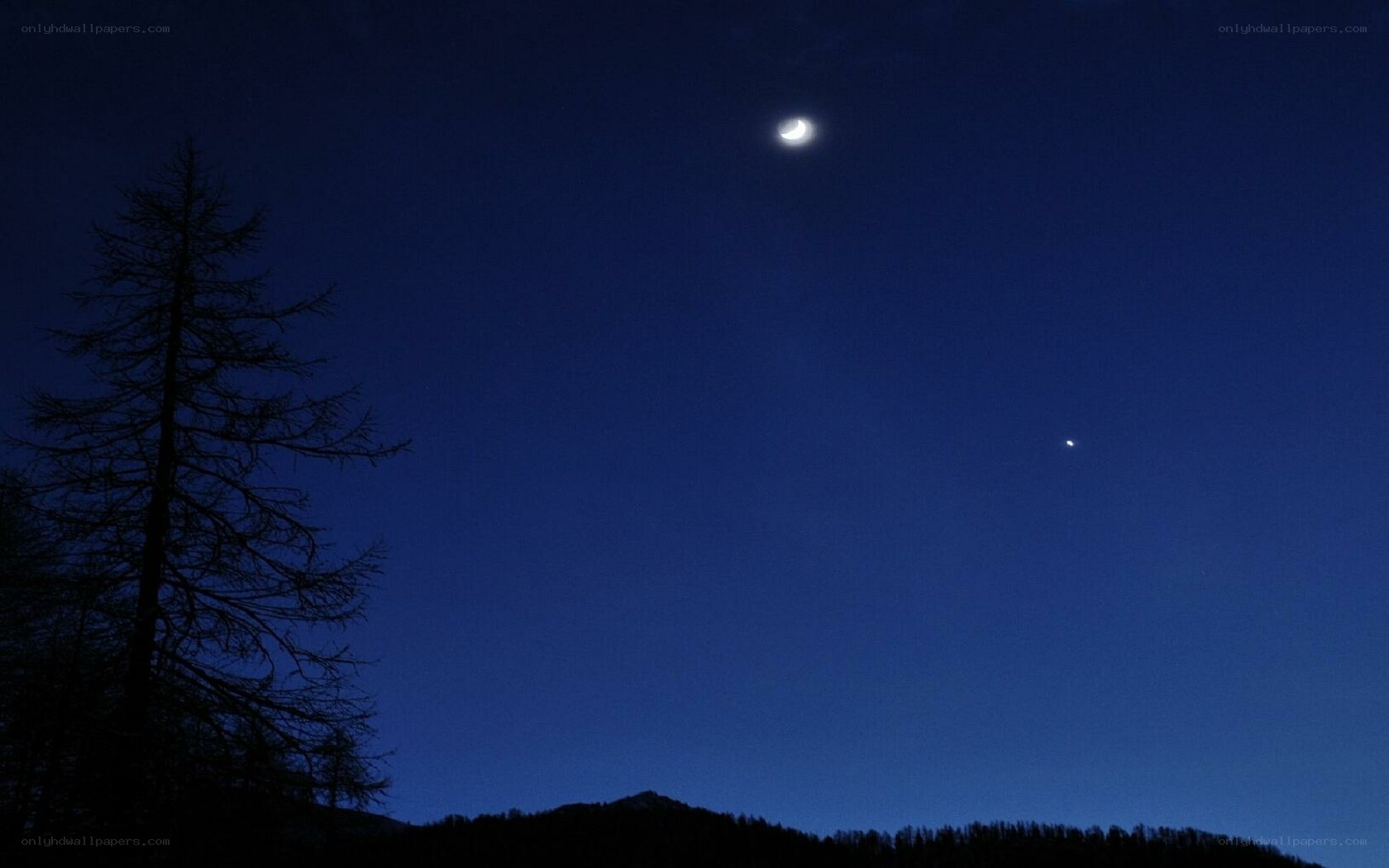 Moon and planet in night sky