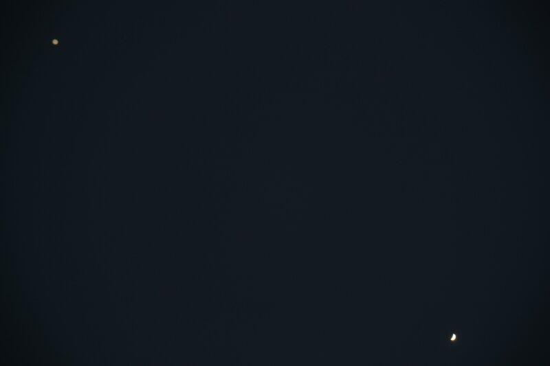 Moon and Planet in Night Sky — Black
