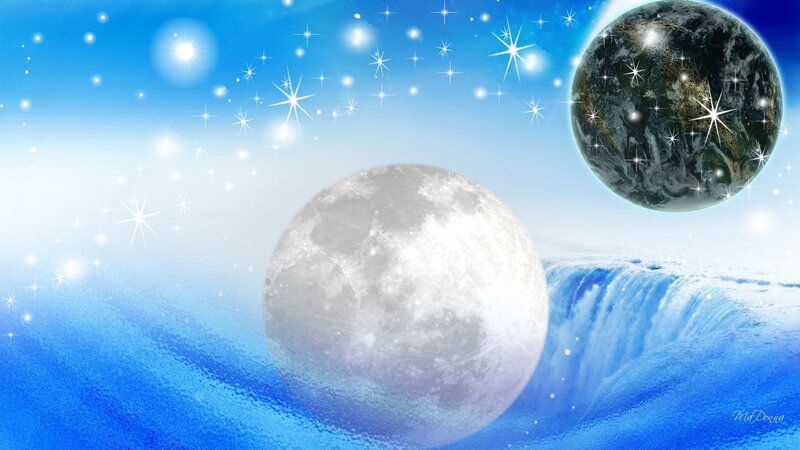 Moon and Planet in Space — Blue