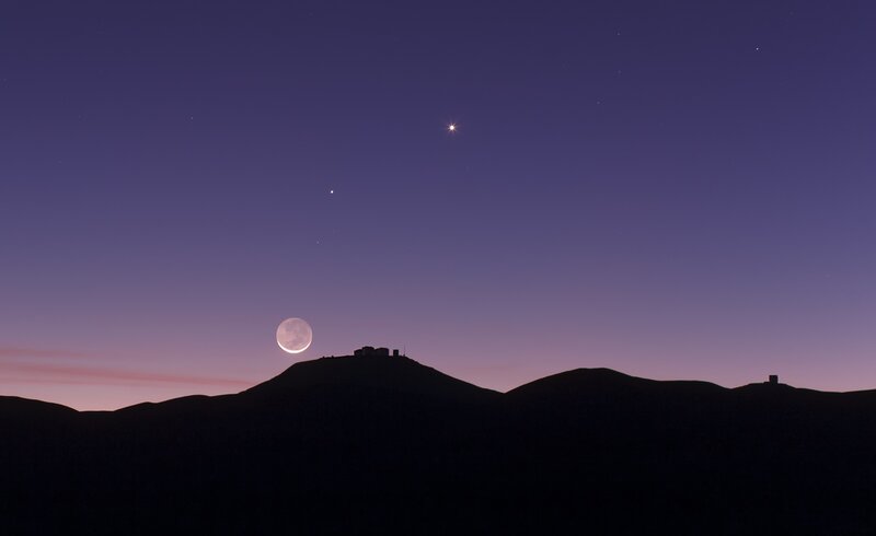 Moon and Planet over Mountains — Purple