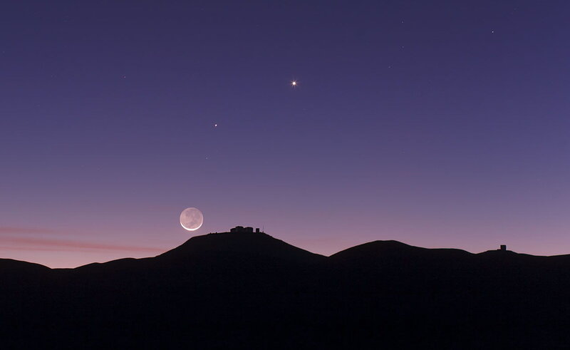 Moon and Planet over Mountains